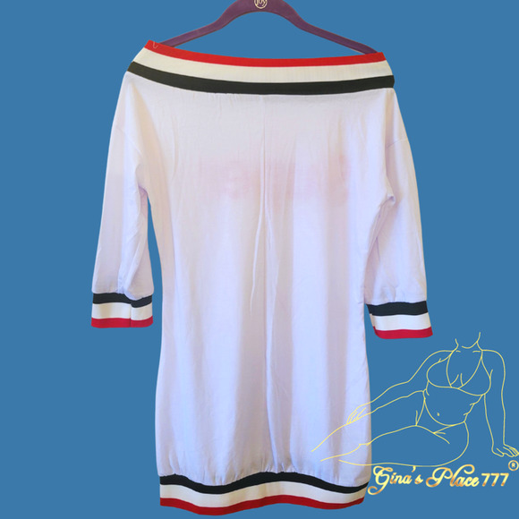 NWOT Juniors Y2k "Super" Graphic Lettering Off The Shoulder Mini Dress White M - Picture 7 of 8